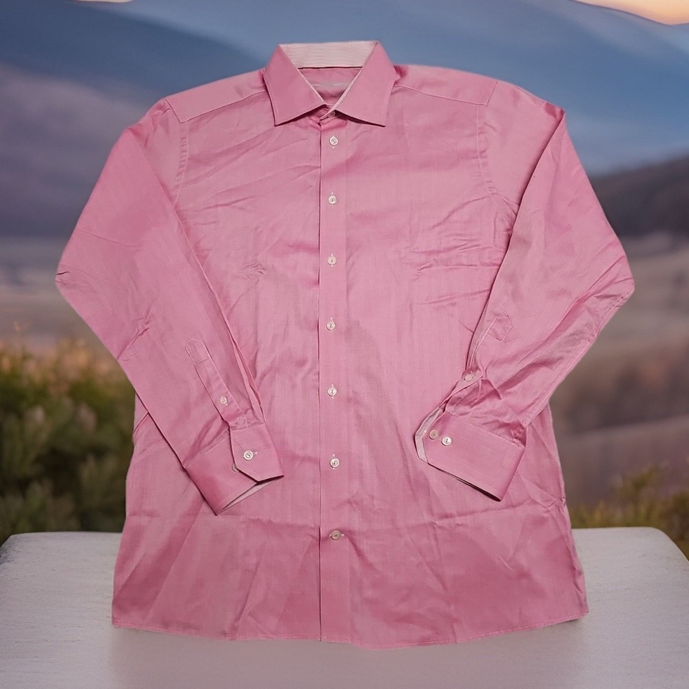 Eton Dress Shirt Men 17 43 Pink 100% Cotton Contemporary L/S Preppy Quiet Luxury